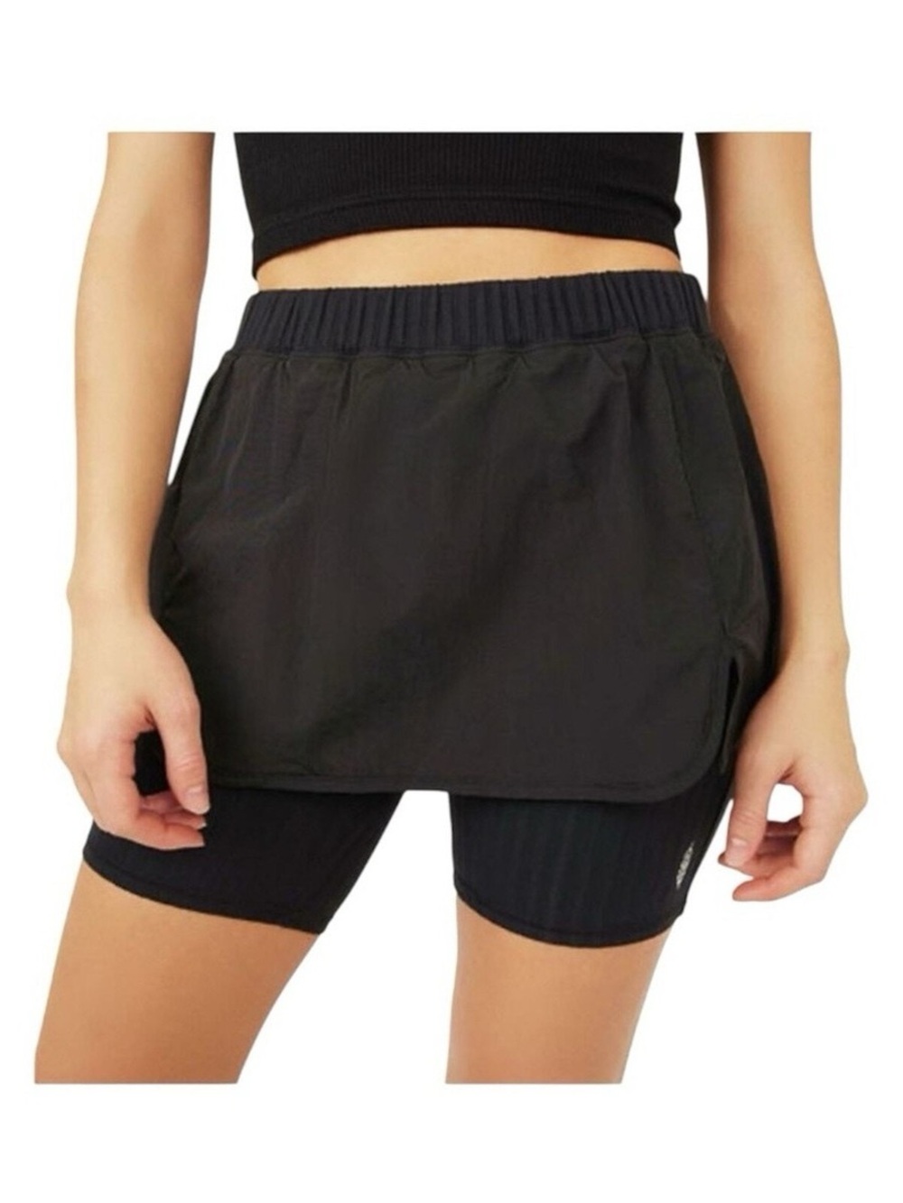 FP Movement Free People Black Daisy Woven Skort Athletic Tennis Skirt Sz L
